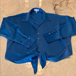Lucy Paris Royal Blue Tie-Front Button-Up Blouse